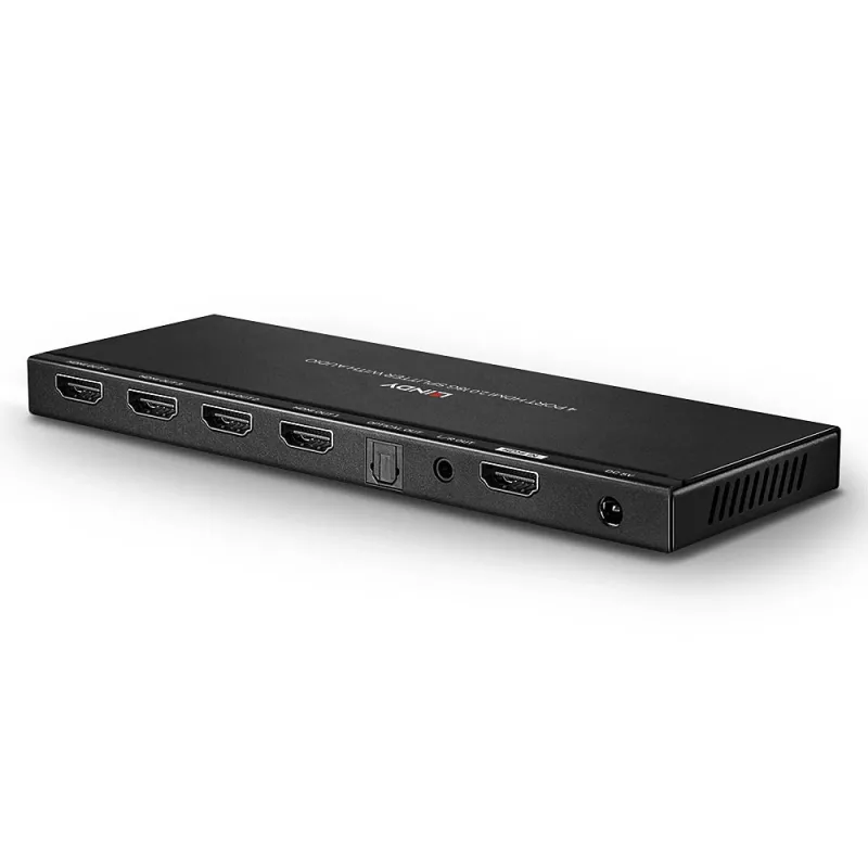 Lindy 4 pordiga HDMI 18G splitter heli ja vähendamisfunktsiooniga
