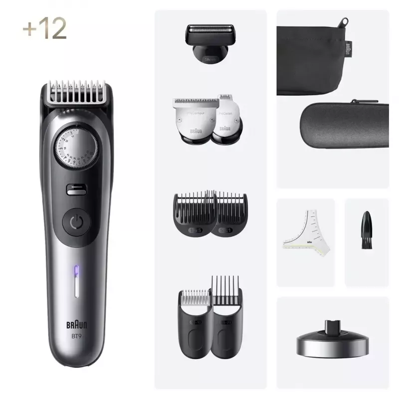 Braun BeardTrimmer 9 BT9560 Aku 52 2 cm Märg ja kuiv Must, Hall