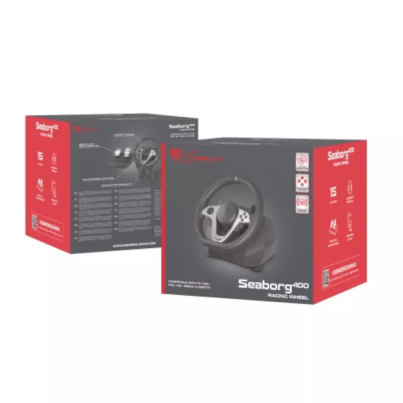 GENESIS Seaborg 400 Must, Silver USB rool + pedaalid Nintendo Switch, PC, PlayStation 4, Playstation 3, Xbox 360, Xbox One, Xbox One S, Xbox One X
