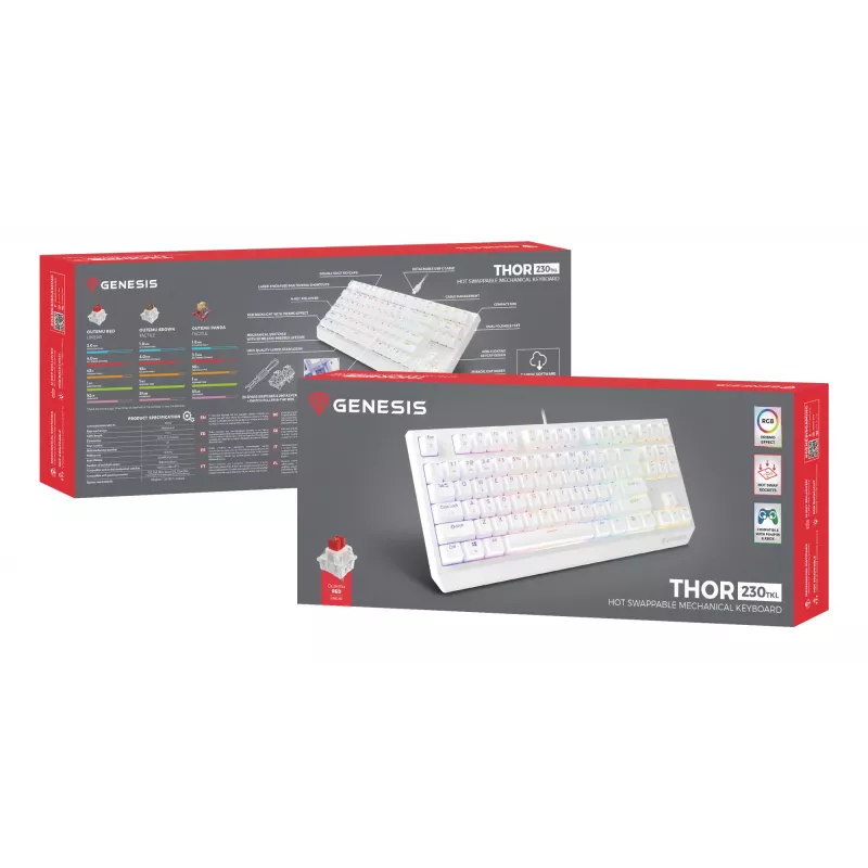 GENESIS Thor 230 TKL klaviatuur Mängimine USB QWERTY USA inglise Valge