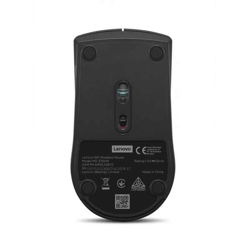 Juhtmevaba hiir Lenovo 150 GY51L52638 — mõlemakäeline, optiline 1000 DPI, 2,4 GHz nano USB vastuvõtja, must, AA aku