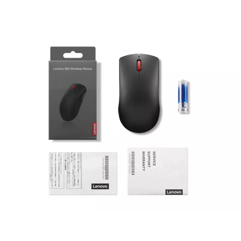 Juhtmevaba hiir Lenovo 150 GY51L52638 — mõlemakäeline, optiline 1000 DPI, 2,4 GHz nano USB vastuvõtja, must, AA aku