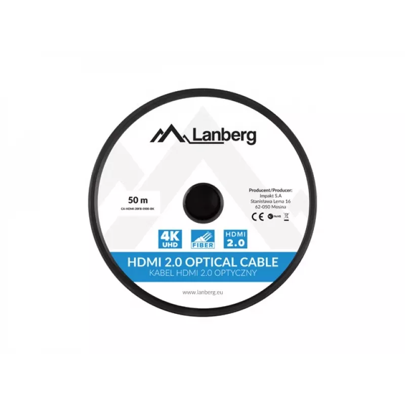 LANBERG HDMI-kaabel – M/m v2.0 kaabel, optiline, 50 m, must, AOC
