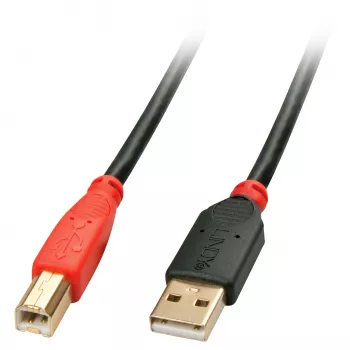Lindy 15 m USB 2.0 Type A kuni B aktiivkaabel, 15 m, USB A, USB B, USB 2.0, isane/isane, must, punane