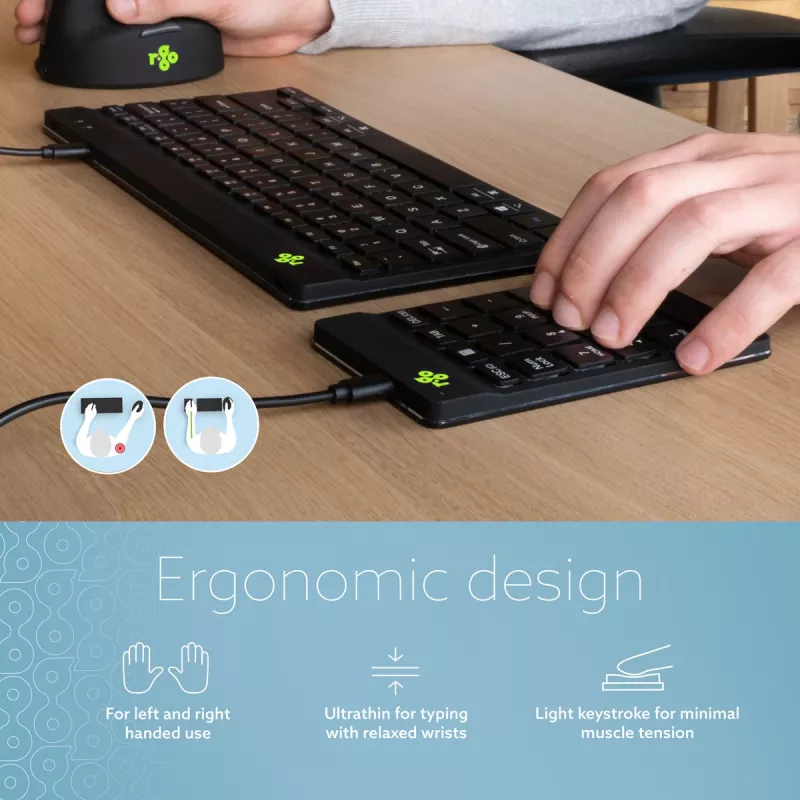 R-Go Tools Numpad Break numbriklaviatuur, ergonoomiline numbriklahvistik koos pausitarkvaraga, juhtmega, must