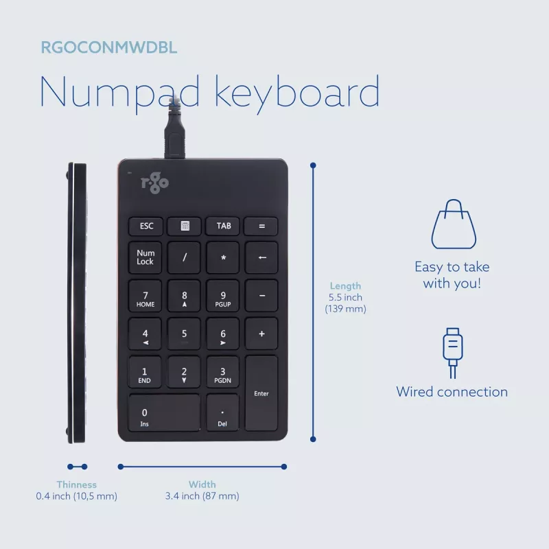 R-Go Tools Numpad Break numbriklaviatuur, ergonoomiline numbriklahvistik koos pausitarkvaraga, juhtmega, must