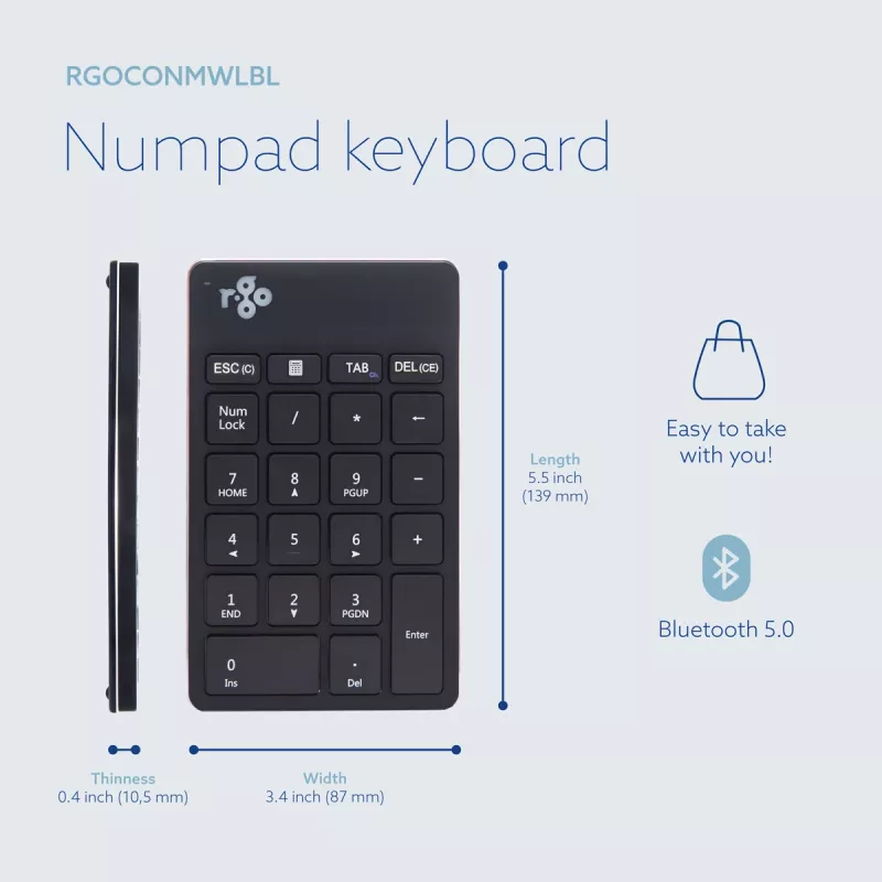 R-Go Tools Numeric keypad R-Go Numpad Break, ergonoomiline numbriklaviatuur koos puhkuse tarkvaraga, bluetooth, must