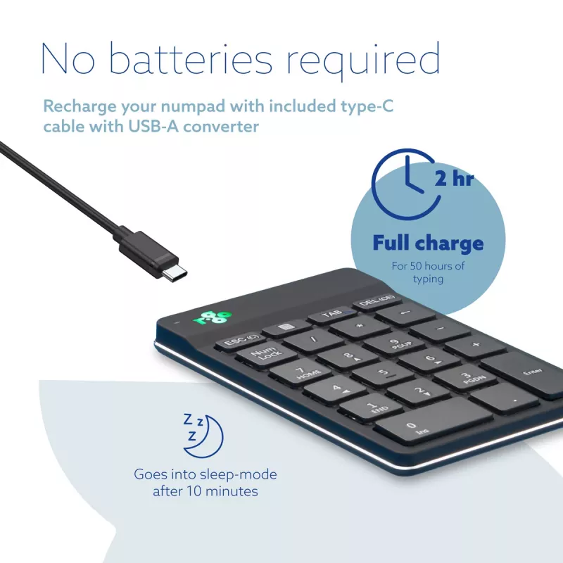 R-Go Tools Numeric keypad R-Go Numpad Break, ergonoomiline numbriklaviatuur koos puhkuse tarkvaraga, bluetooth, must