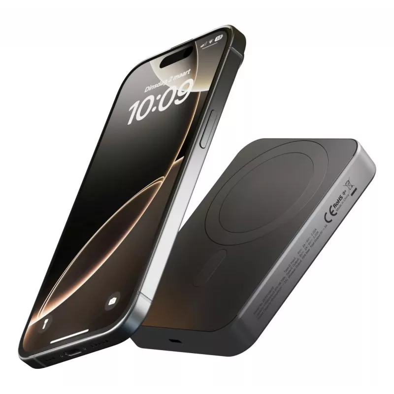 ZENS Powerbank õhuke Qi2 Al 10000mAh Must