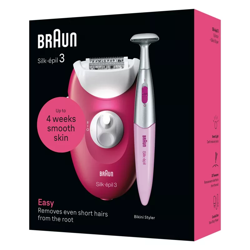 Epilator Braun Silk-épil 3 SE3-202, 20 pintsetti, vahelduvvoolutoide, Berry