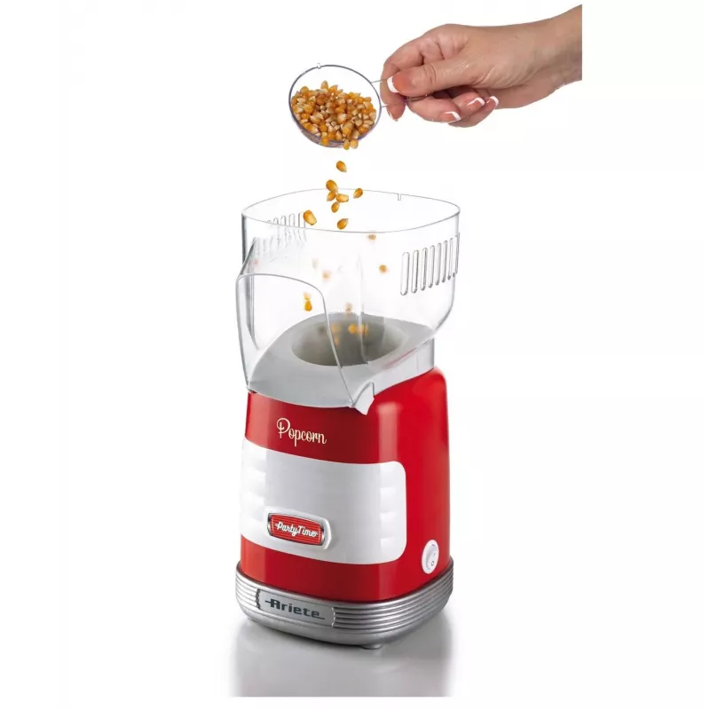 Ariete 2956, Pop Corn Party Time, popkornimasin, puhub 60g maisi popkorniks 2 minutiga kuuma õhuga, rasvavaba, 1000 vatti, punane