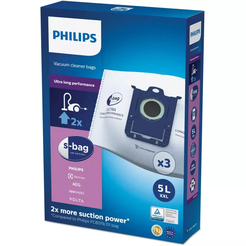 Tolmukotid Philips s‑bag FC8027/01 — sünteetiline 5 L, 5-kihiline, 3 tk