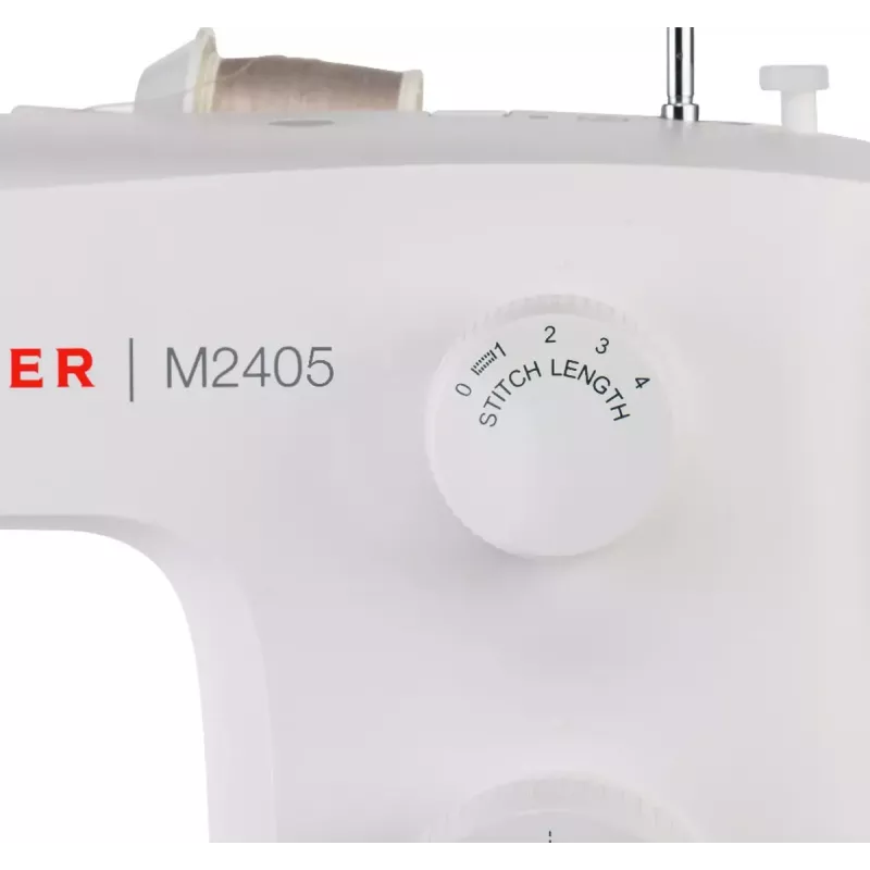 Poolautomaatne õmblusmasin SINGER M2405 — mehaaniline, 11 programmi, 8 pistemustrit, 70W, valge