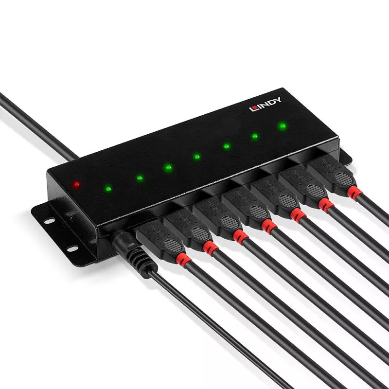 Lindy 7-pordine USB 2.0 metalljaotur, USB 2.0 Type-B, USB 2.0, 480 Mbit/s, must, metall, 1,8 m