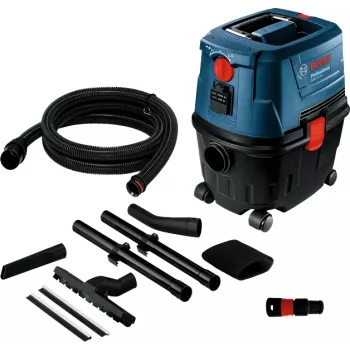 Silindertolmuimeja Bosch GAS 15 PS Professional — kuivpuhastus, 1100 W, 15 L tolmukott, 8 L vedelikumahuti, 270 mbar