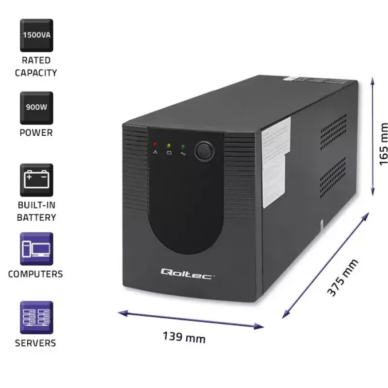 Qoltec UPS 53776 Line-Interactive 1.5 kVA 900 W 4 vahelduvvoolu pistikupesa