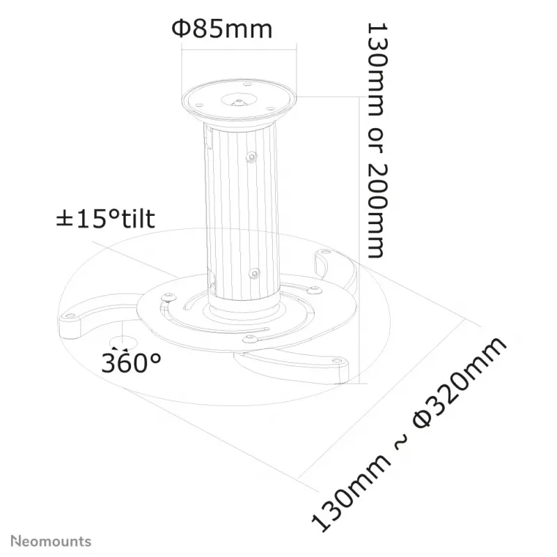 Neomounts BEAMER-C80Valge projektori laekinnitus - kõrgus 13-20 cm - täisliigutusega