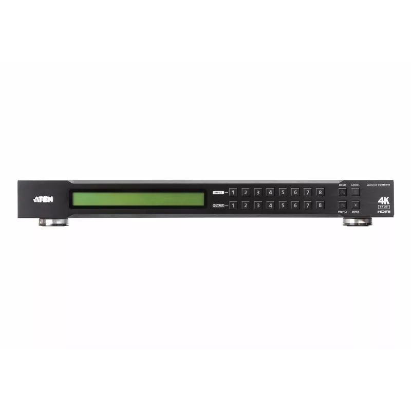 ATEN 8X8 True 4K HDMI maatrikslüliti, AV maatrikslüliti, 18 Gbit/s, 600 MHz, 4096 x 2160 pikslit, 4096 x 2160, 3840 x 2160, 1920 x 1200, Must