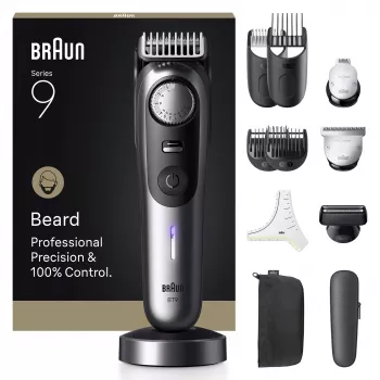 Braun BeardTrimmer 9 BT9560 habemetrimmer Aku 52 2 cm Wet & Dry Must, Hõbedane