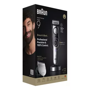 Braun BeardTrimmer 9 BT9560 habemetrimmer Aku 52 2 cm Wet & Dry Must, Hõbedane