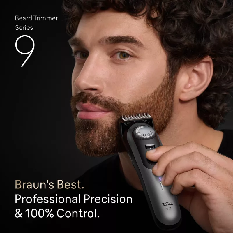 Braun BeardTrimmer 9 BT9560 habemetrimmer Aku 52 2 cm Wet & Dry Must, Hõbedane