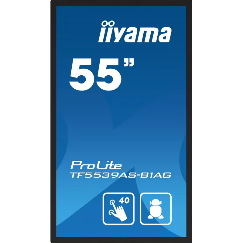 iiyama TF5539AS-B1AG Signage-ekraan Kioski disain 138.7 cm (54.6 tolli) LED 435 cd/m² 4K Ultra HD Must Puuteekraan Sisseehitatud protsessor Android 11 24/7