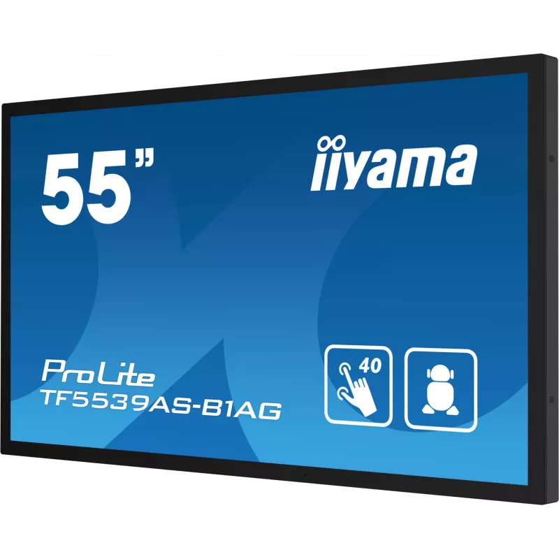 iiyama TF5539AS-B1AG Signage-ekraan Kioski disain 138.7 cm (54.6 tolli) LED 435 cd/m² 4K Ultra HD Must Puuteekraan Sisseehitatud protsessor Android 11 24/7