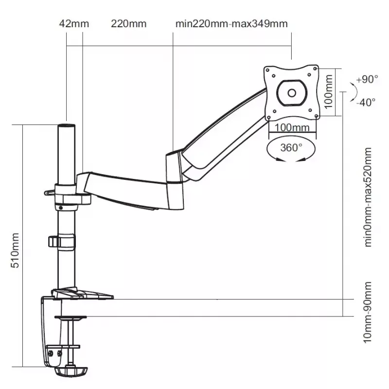 Equip 13–27-tolline liigendiga monitori lauaklamber
