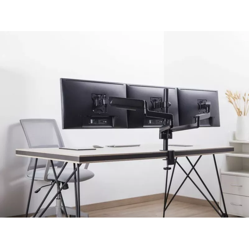 Equip 17 inch-27 inch Triple Monitor Desk Mount Bracket, Klamber, 21 kg, 75 x 75 mm, 100 x 100 mm, Kõrguse reguleerimine, Must