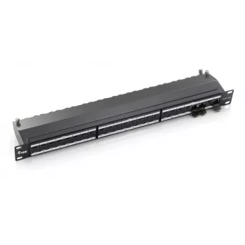Equip 24-pordine Cat.6A varjestatud patch-paneel, must, RJ-45, kuldne, Cat6a, rack-paigaldus, 1U, must