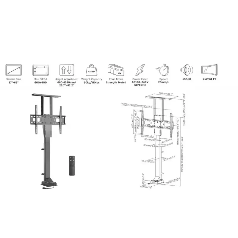 Motoriseeritud kaugjuhtimisega telerialus Equip 37–65 tolli