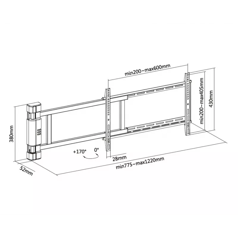 Equip 32-tolline kuni 75-tolline mootoriga teleri pöördseinakinnitusklamber, 50 kg, 81,3 cm (32 tolli), 190,5 cm (75 tolli), 200 x 200 mm, 600 x 400 mm, Must