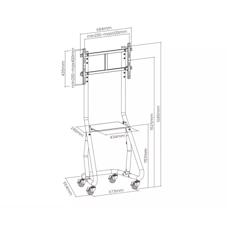 Equip 37 tolli–80 tolli raskeveo TV-käru, 94 cm (37 tolli), 2,03 m (80 tolli), 200 x 200 mm, 600 x 400 mm, Alumiinium, Plast, Roostevaba teras, Must
