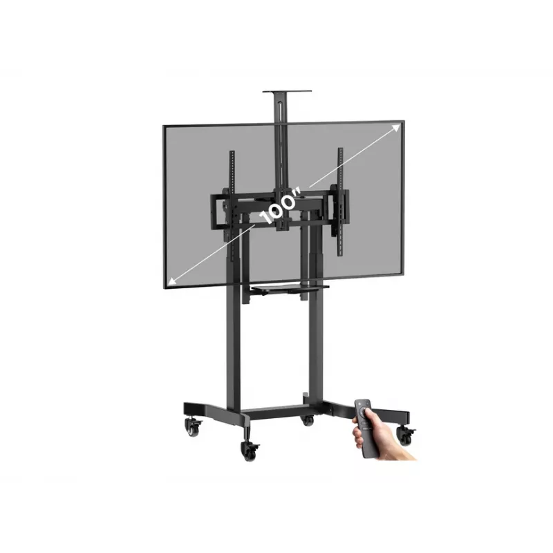 Equip mobiilne motoriseeritud LFD-käru 55-100 tolli, 2,54 m (100 tolli), 200 x 200 mm, 800 x 600 mm, -10 - 5°, Alumiinium, Plast, Roostevaba teras, Must
