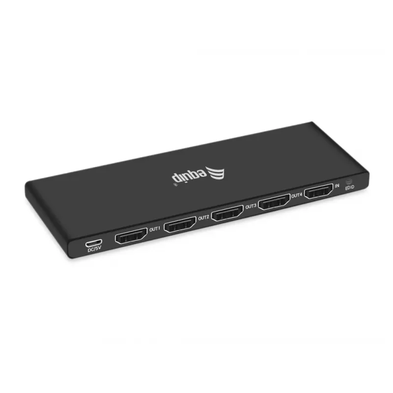 Equip üliõhuke 4-pordiline HDMI 2.0 jaotur, HDMI, 4x HDMI, 3840 x 2160 pikslit, must, alumiinium, 4K Ultra HD