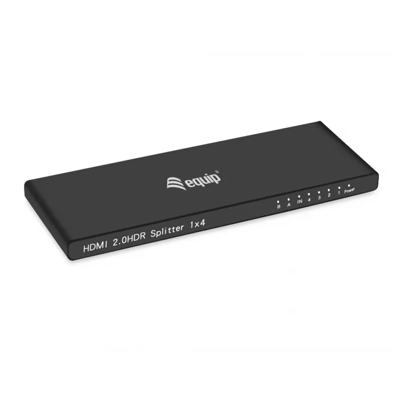 Equip üliõhuke 4-pordiline HDMI 2.0 jaotur, HDMI, 4x HDMI, 3840 x 2160 pikslit, must, alumiinium, 4K Ultra HD
