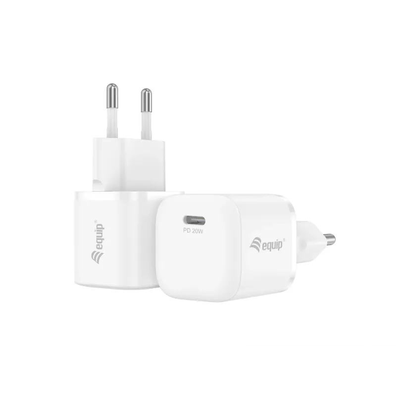 Equip 1 pordiga 20 W USB-C PD laadija, 25 tk/komplektis, sisetingimustes, vahelduvvool, 12 V, valge