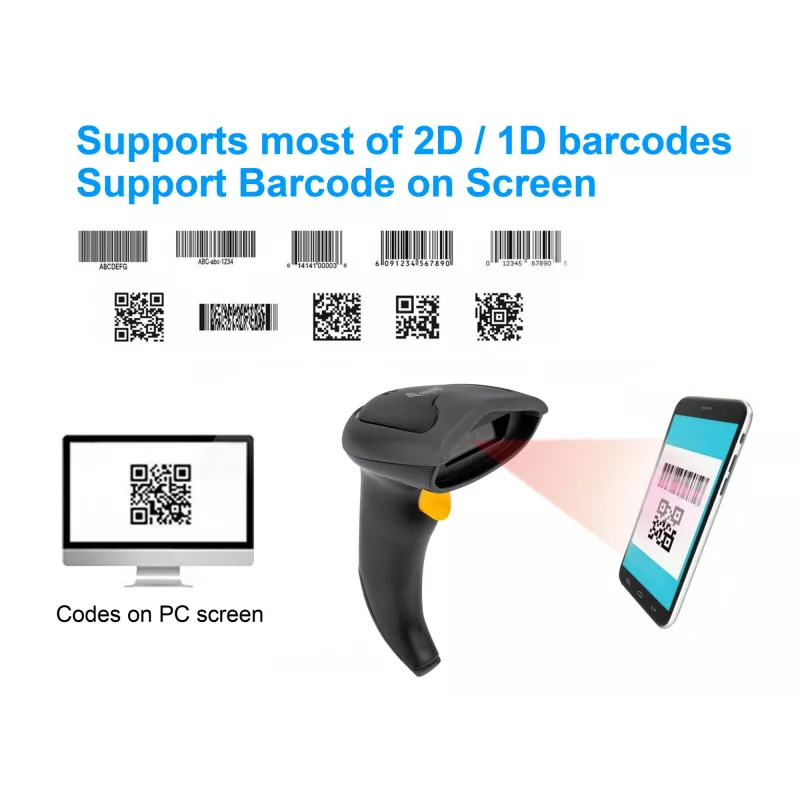 Equip juhtmevaba 2D kaherežiimiline 2,4 GHz + Bluetooth vöötkoodiluger koos alusega