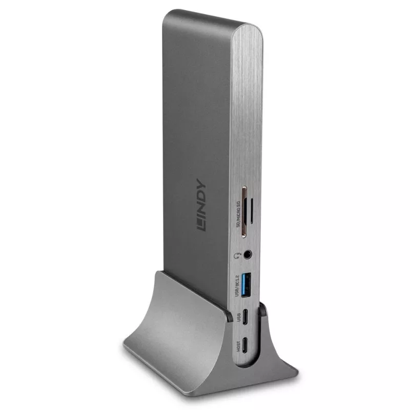 Lindy DST-Pro 5K XT, USB-C sülearvuti dokkimisjaam kolme ekraaniga (4K) või ühe ekraaniga (5K) ja 100 W läbivlaadimisega