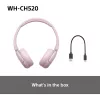 Sony WHCH520P.CE7, juhtmevaba, 20–20000 Hz, kõned/muusika, 147 g, kõrvaklapid, roosa