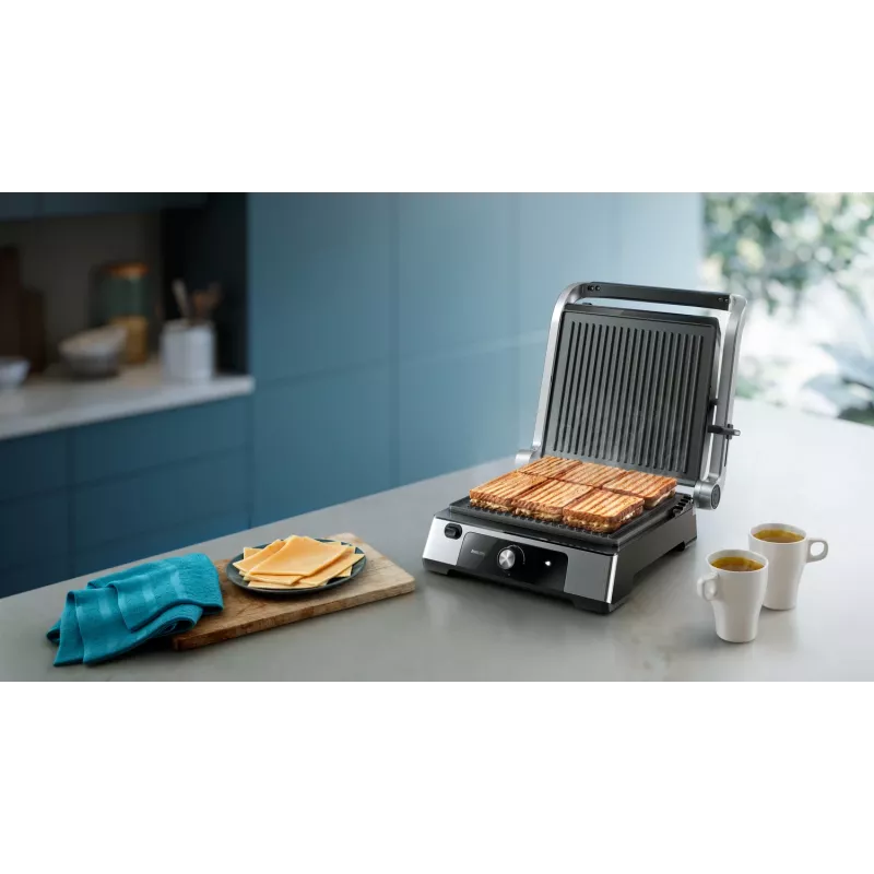 Philips 5000 seeria kontaktgrill, alumiinium, ristkülikukujuline, pöörlev, 200 °C, hingedega kaas, lukustatav kaas, 180°