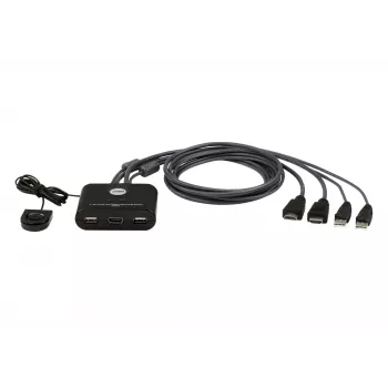 ATEN 2-pordiline USB FHD HDMI kaabliga KVM-lüliti, 1920 x 1200 pikslit, Full HD, 1,518 W, must