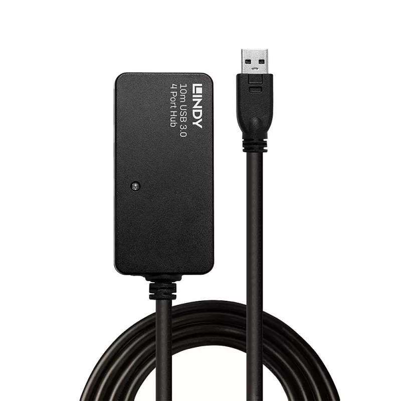 Lindy 10m USB 3.0 Active Extension Pro Hub, USB 3.2 Gen 1 (3.1 Gen 1) Type-A, USB 3.2 Gen 1 (3.1 Gen 1) Type-A, 5000 Mbit/s, must, plastik, ümarkaabel