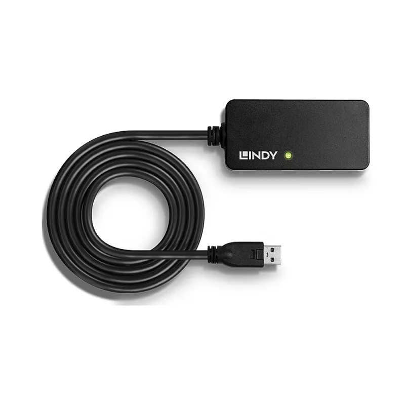 Lindy 10m USB 3.0 Active Extension Pro Hub, USB 3.2 Gen 1 (3.1 Gen 1) Type-A, USB 3.2 Gen 1 (3.1 Gen 1) Type-A, 5000 Mbit/s, must, plastik, ümarkaabel