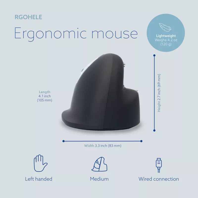 R-Go Tools Ergonoomiline hiir R-Go HE Break koos pausitarkvaraga, keskmine (käe suurus 165-185 mm), vasakukäeline, juhtmega, must