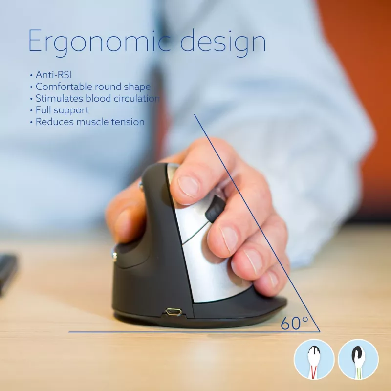 R-Go Tools Ergonoomiline hiir R-Go HE Break koos pausitarkvaraga, suur (käe suurus ≥ 185 mm), vasakukäeline, Bluetooth, must