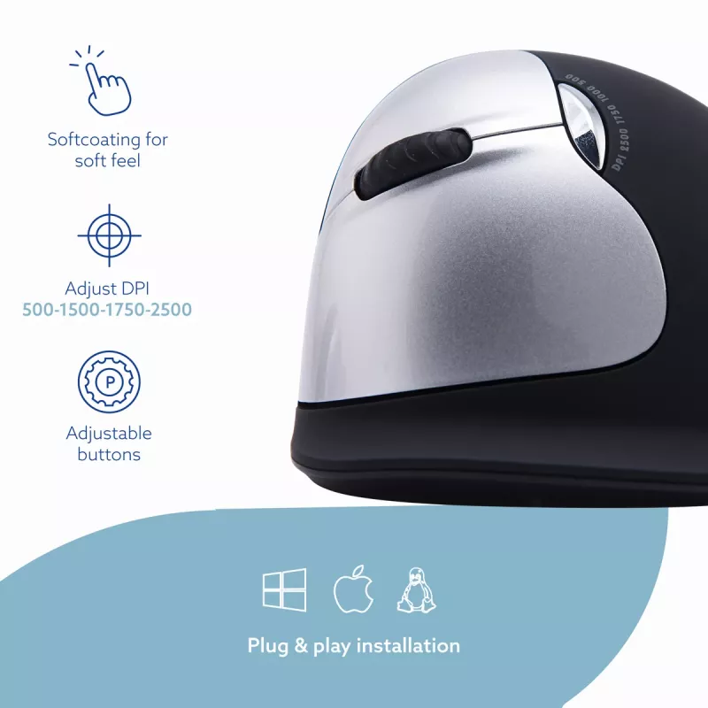 R-Go Tools Ergonoomiline hiir R-Go HE Break koos pausitarkvaraga, suur (käe suurus ≥ 185 mm), vasakukäeline, Bluetooth, must