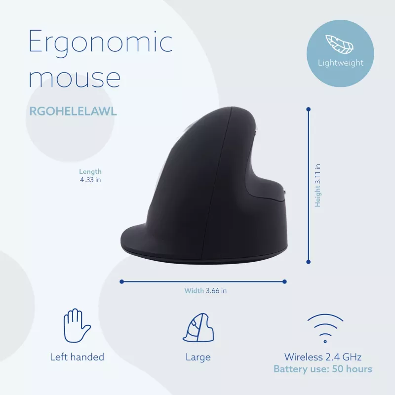 R-Go Tools Ergonoomiline hiir R-Go HE Break koos pausitarkvaraga, suur (käe suurus ≥ 185 mm), vasakukäeline, Bluetooth, must