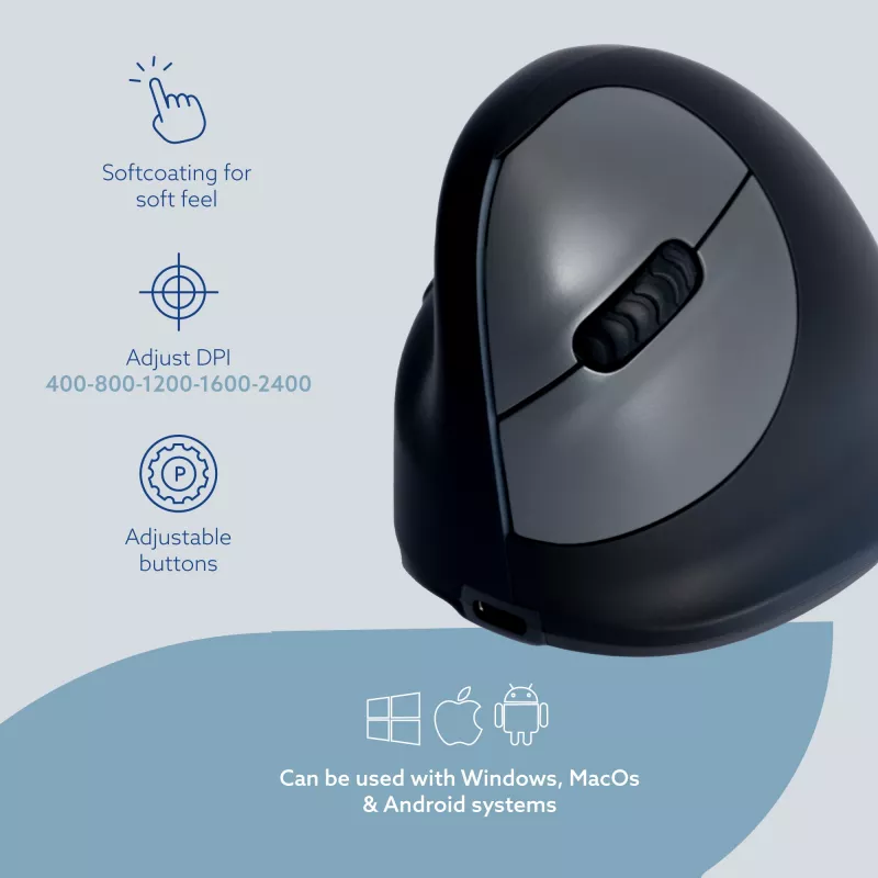 R-Go Tools Ergonoomiline hiir R-Go HE Break koos pausitarkvaraga, suur (käe suurus ≥ 185 mm), vasakukäeline, Bluetooth, must