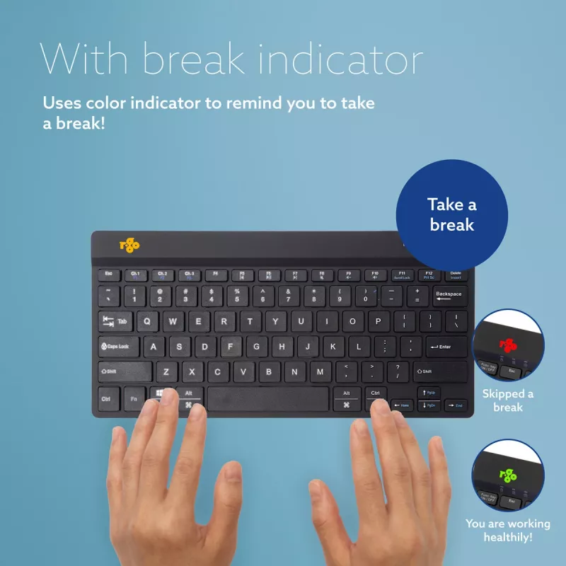 R-Go Tools Ergonoomiline klaviatuur R-Go Compact Break, kompaktne klaviatuur pausitarkvaraga, QWERTY (US), Bluetooth, must